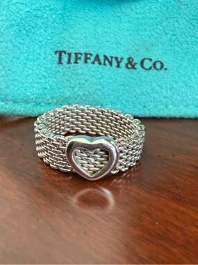 Tiffany & Co. Sterling Silver Heart Mesh Ring in Silver Size 5